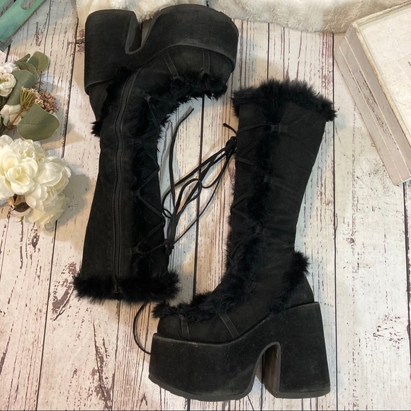 demonia camel fur boots